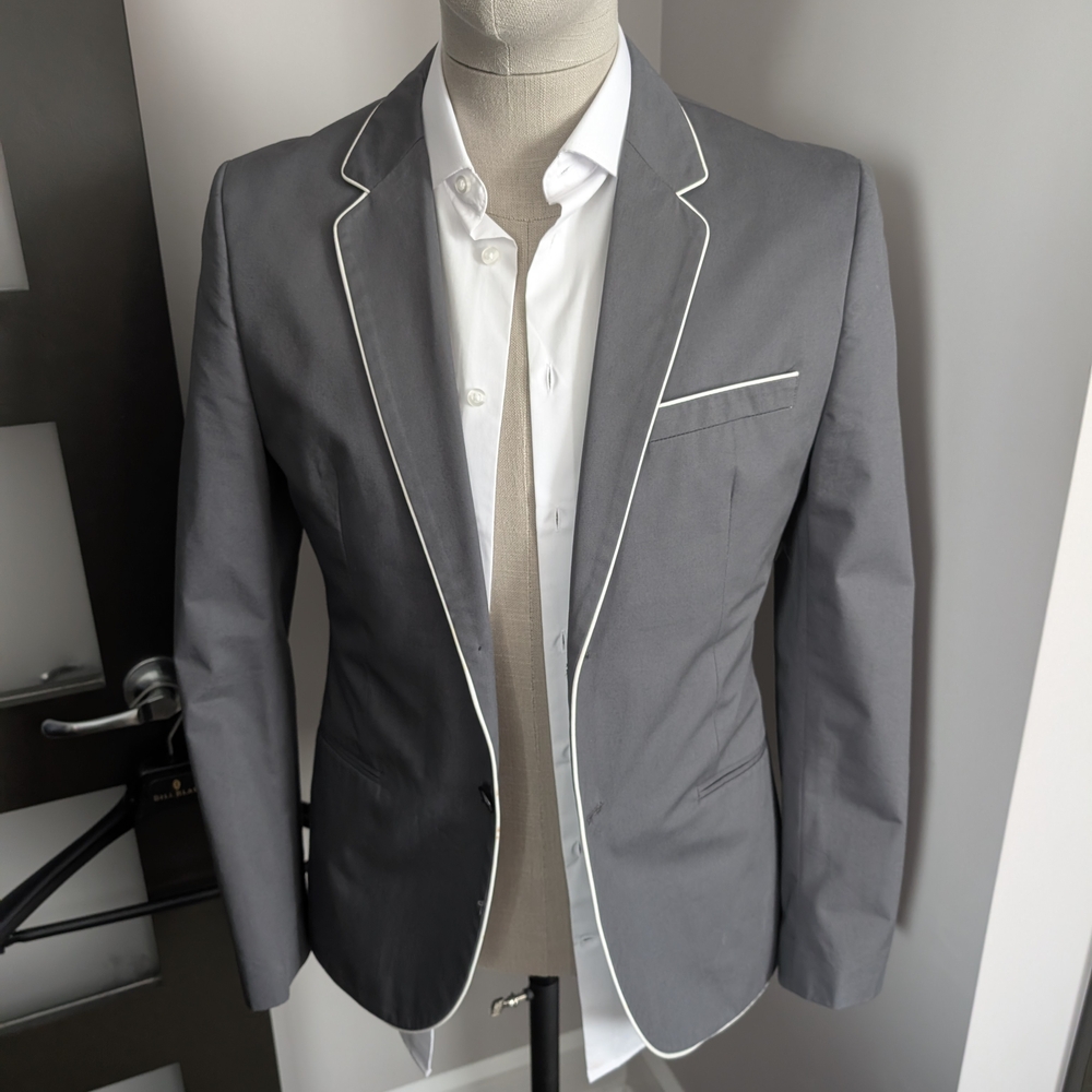 Sold// H&M Charcoal Blazer with White Piping